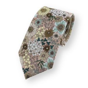 Men’s Taupe Pink Retro Floral Necktie Slim 2.5” Width Wedding Party Tie
